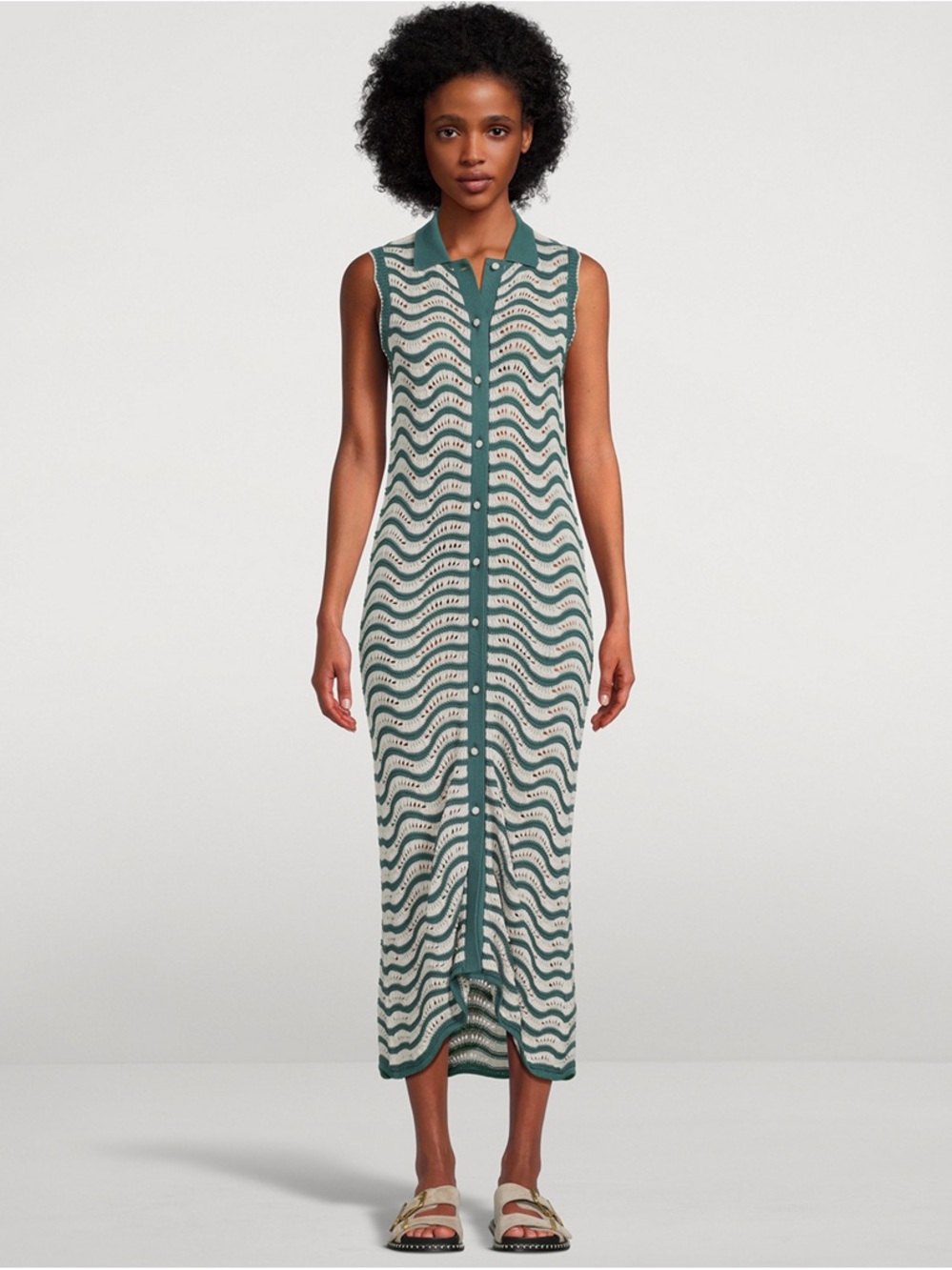 KOTN Sabah Knit Midi Dress in Birch and Silver Pine Size Small